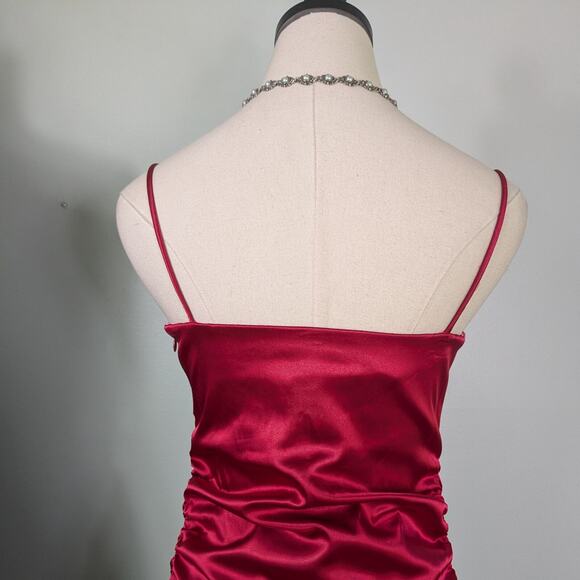 Vintage Nites Prom Dress Midi Maxi Gown 10 Red Ruffle Glam Satin Goth Retro Bow - Picture 3 of 10